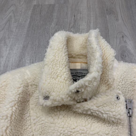 Levis Sherpa Motorcycle Fleece Jacket Women's Extra Large XL Cream Ivory Fur - Picture 4 of 11